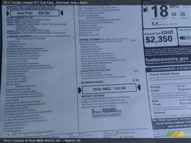  2017 Charger R/T Scat Pack Window Sticker