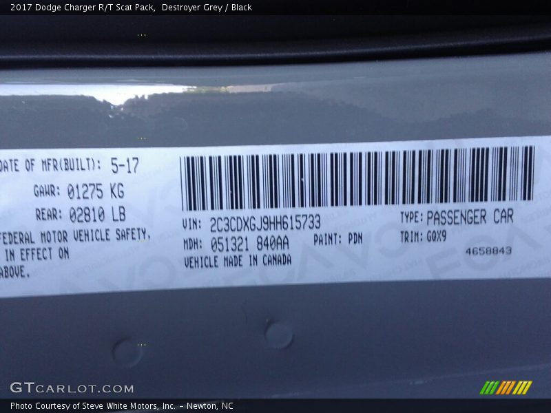 2017 Charger R/T Scat Pack Destroyer Grey Color Code PDM