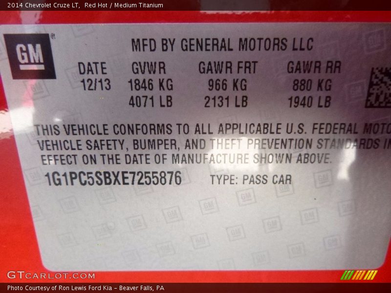 Red Hot / Medium Titanium 2014 Chevrolet Cruze LT