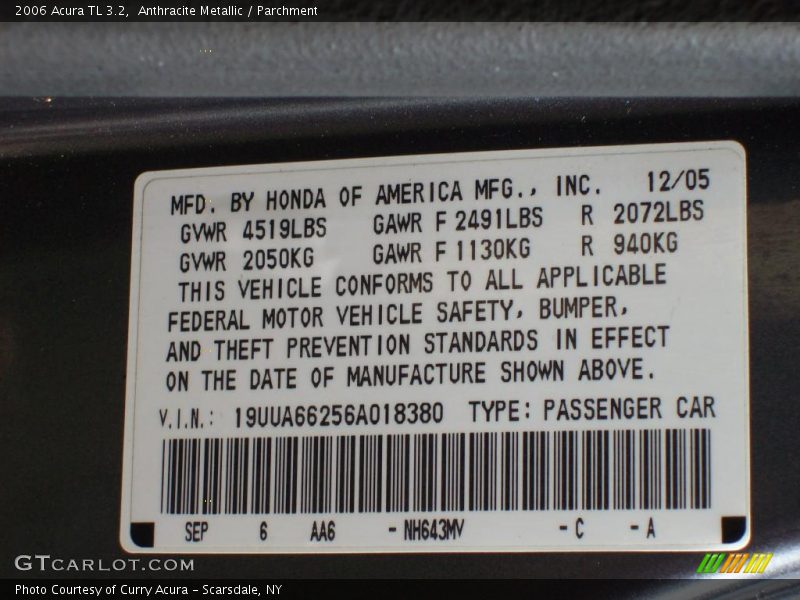 Anthracite Metallic / Parchment 2006 Acura TL 3.2