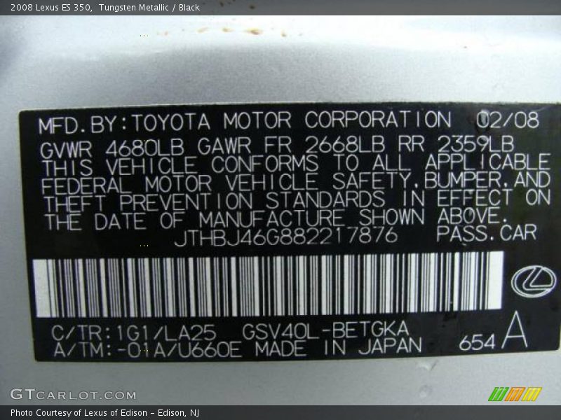 Tungsten Metallic / Black 2008 Lexus ES 350