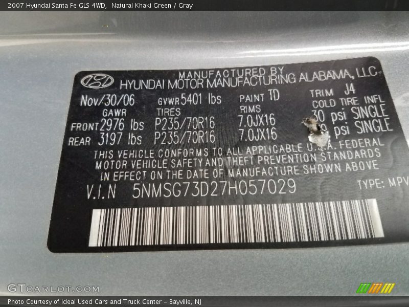 Natural Khaki Green / Gray 2007 Hyundai Santa Fe GLS 4WD