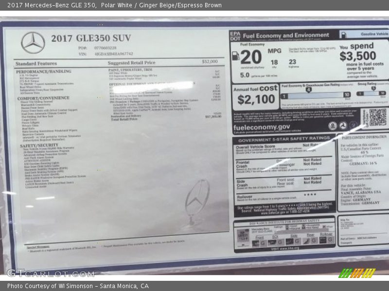 Polar White / Ginger Beige/Espresso Brown 2017 Mercedes-Benz GLE 350