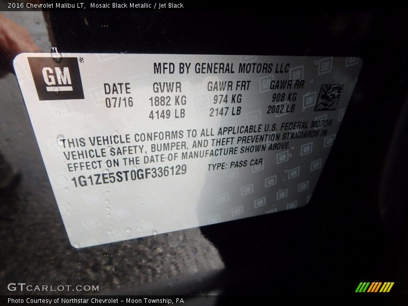 Mosaic Black Metallic / Jet Black 2016 Chevrolet Malibu LT