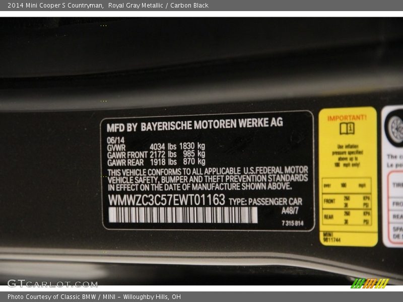 Royal Gray Metallic / Carbon Black 2014 Mini Cooper S Countryman