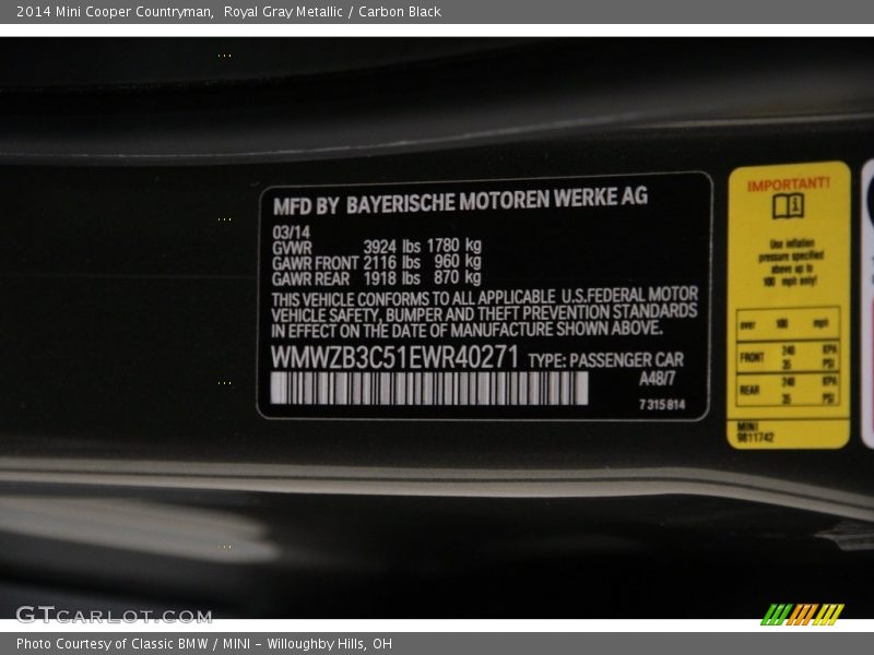 Royal Gray Metallic / Carbon Black 2014 Mini Cooper Countryman