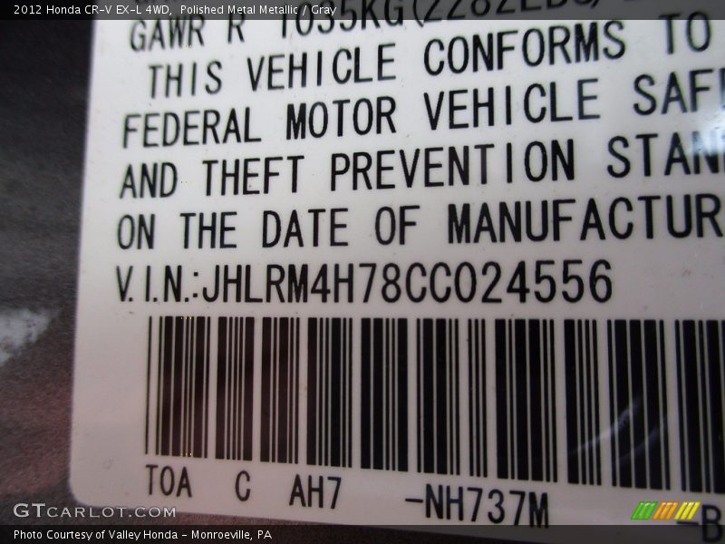 Polished Metal Metallic / Gray 2012 Honda CR-V EX-L 4WD