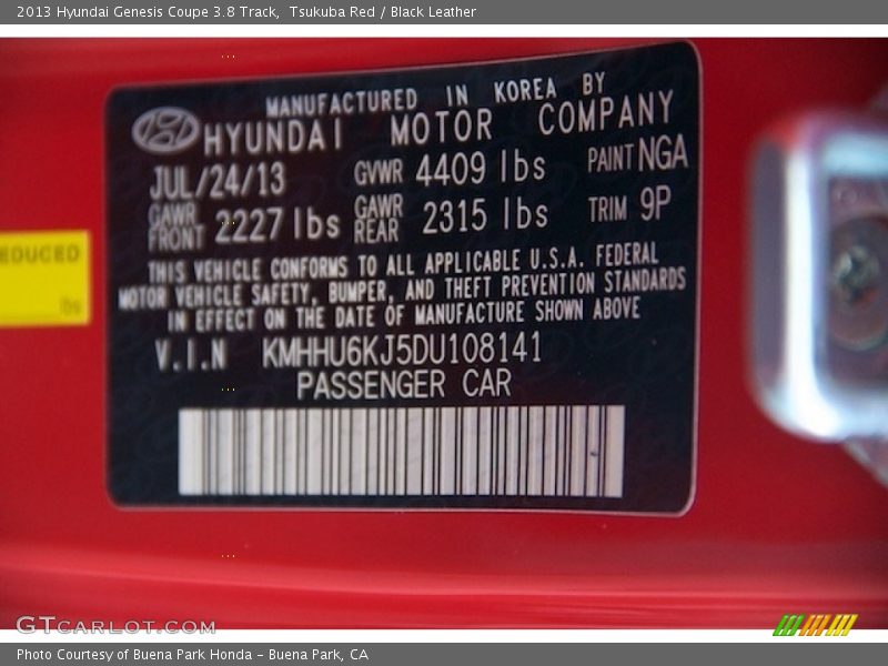 Tsukuba Red / Black Leather 2013 Hyundai Genesis Coupe 3.8 Track