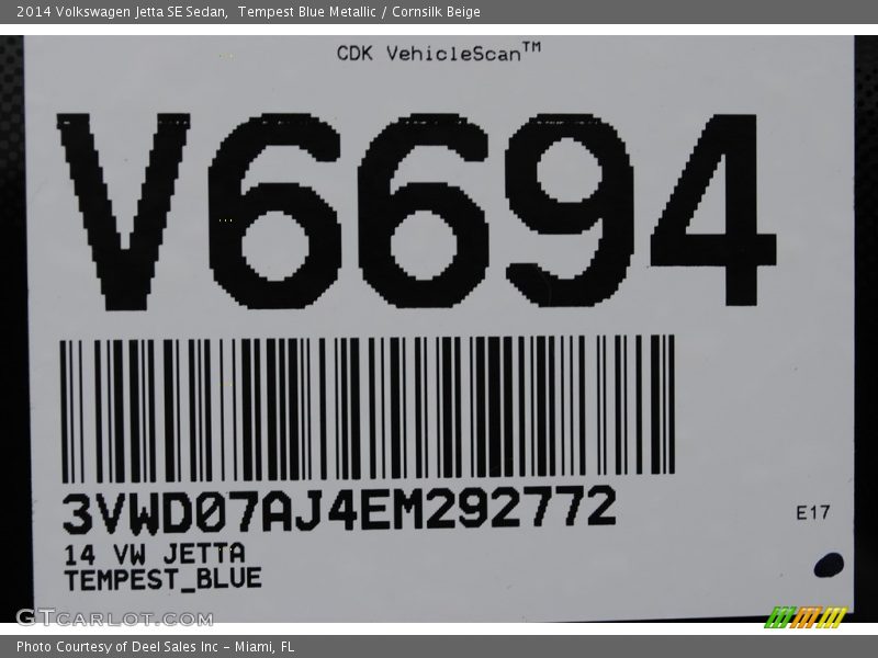 Tempest Blue Metallic / Cornsilk Beige 2014 Volkswagen Jetta SE Sedan