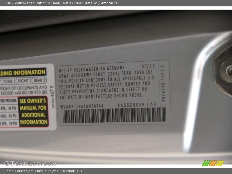 Reflex Silver Metallic / Anthracite 2007 Volkswagen Rabbit 2 Door