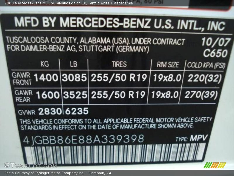 Arctic White / Macadamia 2008 Mercedes-Benz ML 350 4Matic Edition 10