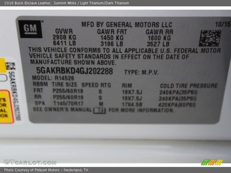 Summit White / Light Titanium/Dark Titanium 2016 Buick Enclave Leather