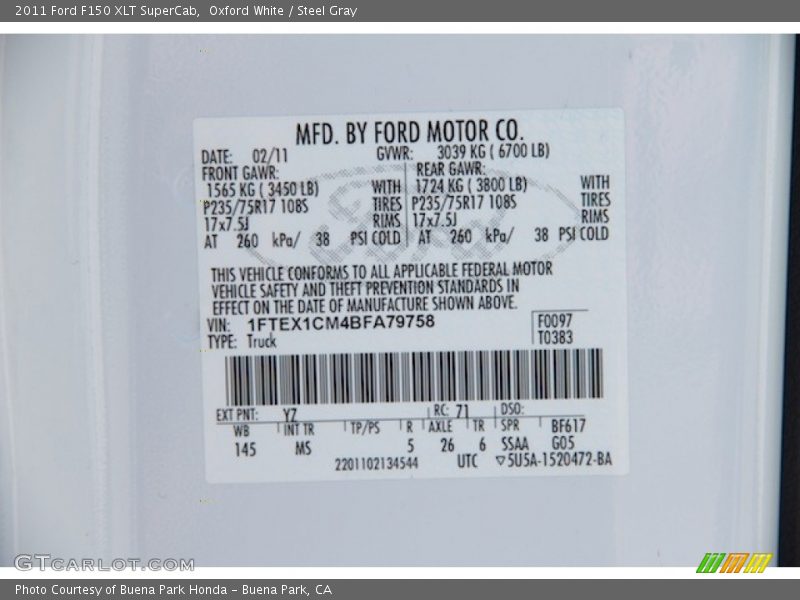 Oxford White / Steel Gray 2011 Ford F150 XLT SuperCab
