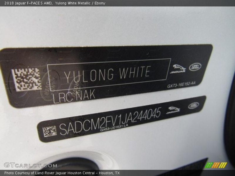 2018 F-PACE S AWD Yulong White Metallic Color Code NAK