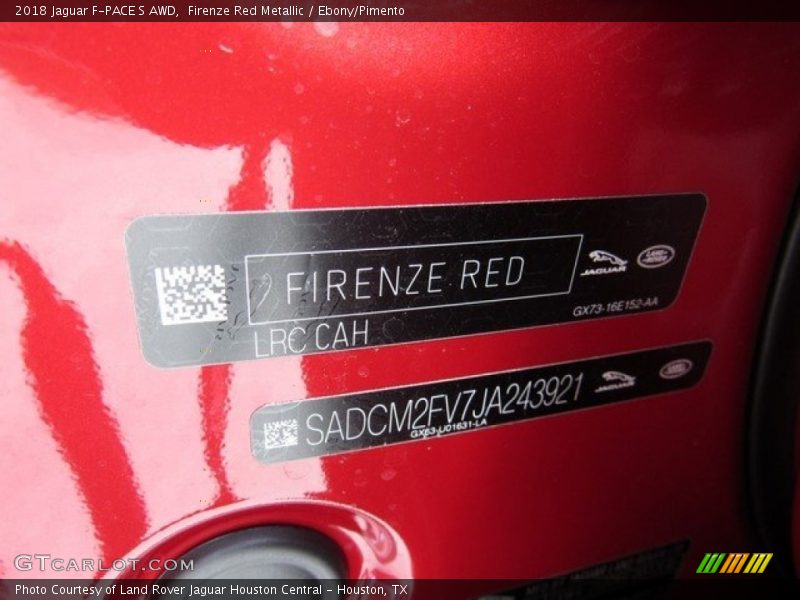 2018 F-PACE S AWD Firenze Red Metallic Color Code CAH