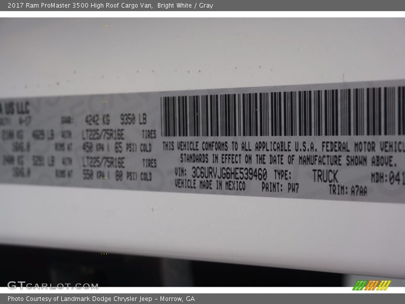 Bright White / Gray 2017 Ram ProMaster 3500 High Roof Cargo Van