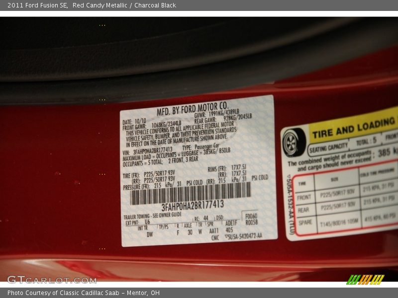 Red Candy Metallic / Charcoal Black 2011 Ford Fusion SE