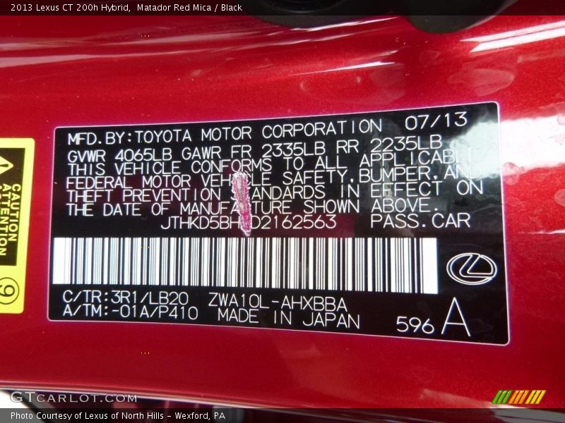 Matador Red Mica / Black 2013 Lexus CT 200h Hybrid