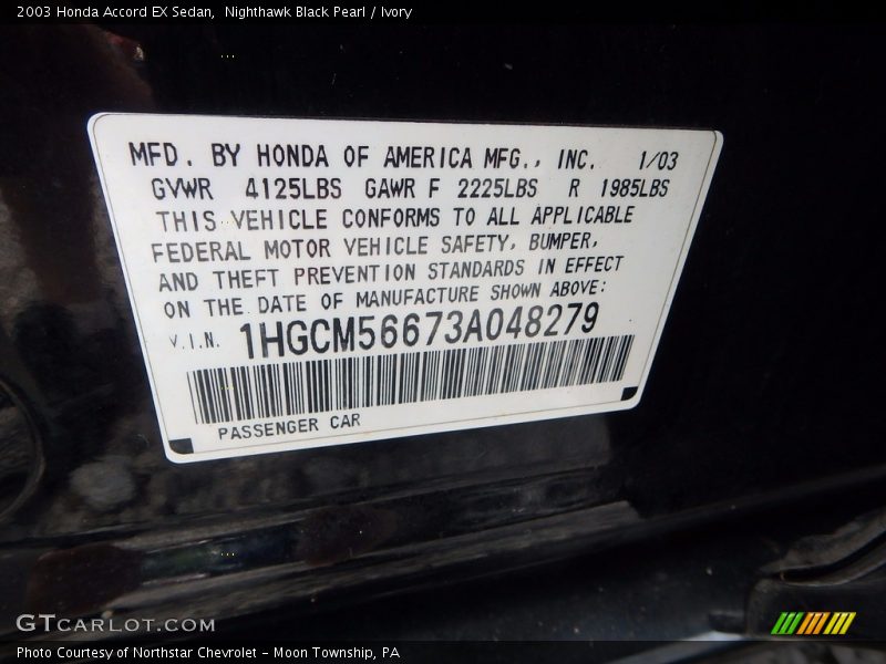 Nighthawk Black Pearl / Ivory 2003 Honda Accord EX Sedan