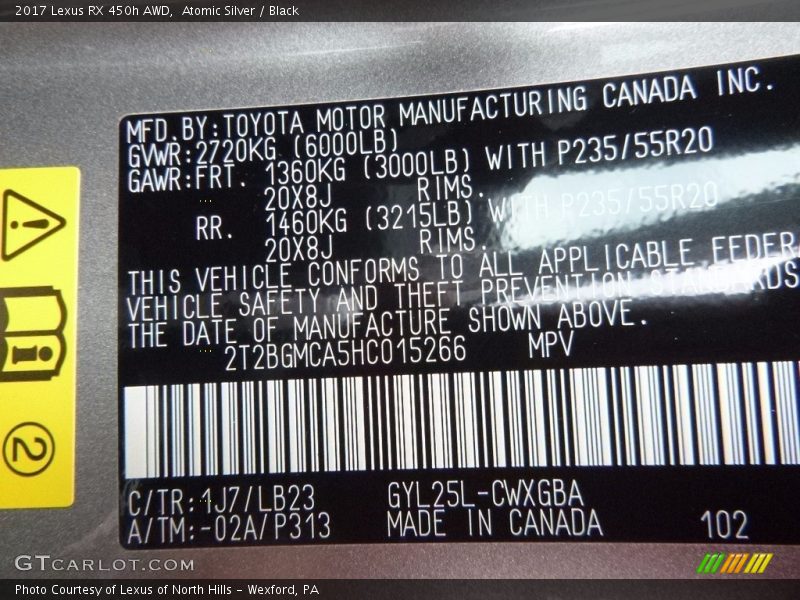 Atomic Silver / Black 2017 Lexus RX 450h AWD