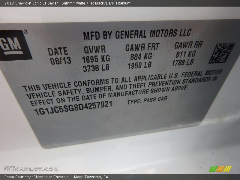 Summit White / Jet Black/Dark Titanium 2013 Chevrolet Sonic LT Sedan