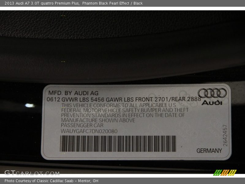 Phantom Black Pearl Effect / Black 2013 Audi A7 3.0T quattro Premium Plus