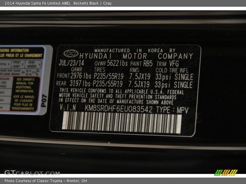 Becketts Black / Gray 2014 Hyundai Santa Fe Limited AWD