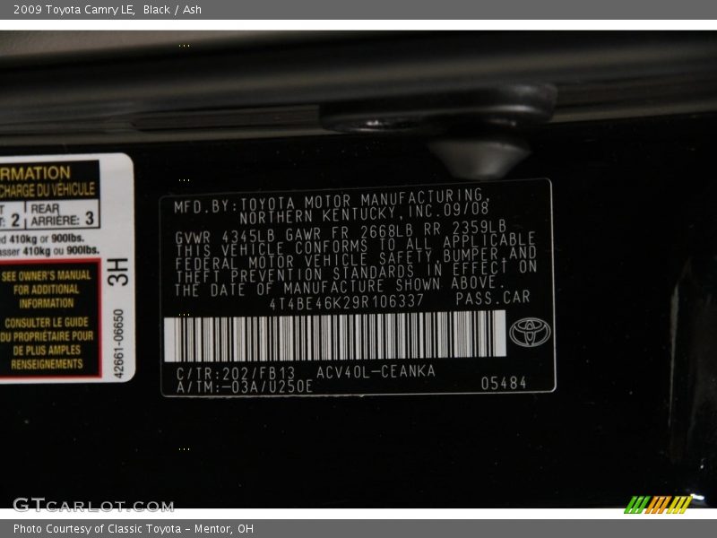 Black / Ash 2009 Toyota Camry LE