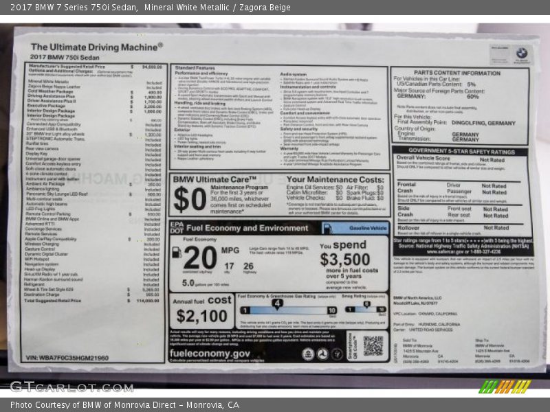 Mineral White Metallic / Zagora Beige 2017 BMW 7 Series 750i Sedan