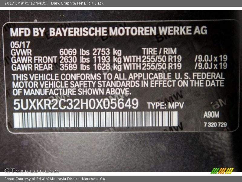 Dark Graphite Metallic / Black 2017 BMW X5 sDrive35i