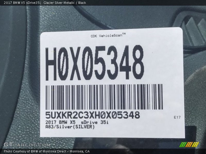 Glacier Silver Metallic / Black 2017 BMW X5 sDrive35i