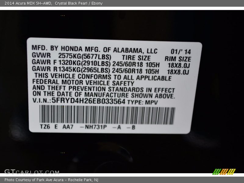 Crystal Black Pearl / Ebony 2014 Acura MDX SH-AWD