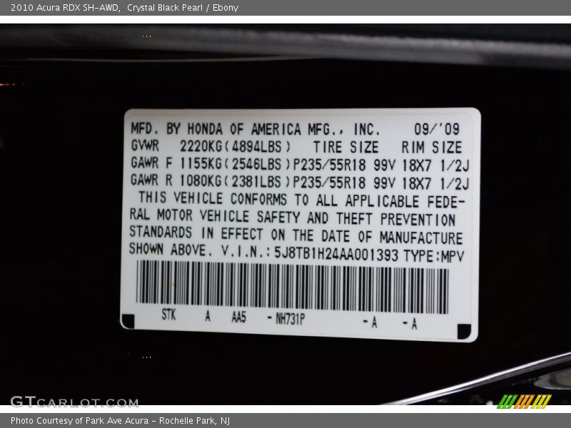 Crystal Black Pearl / Ebony 2010 Acura RDX SH-AWD