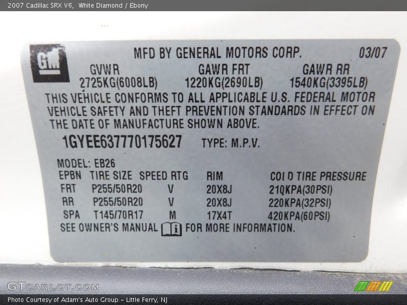White Diamond / Ebony 2007 Cadillac SRX V6