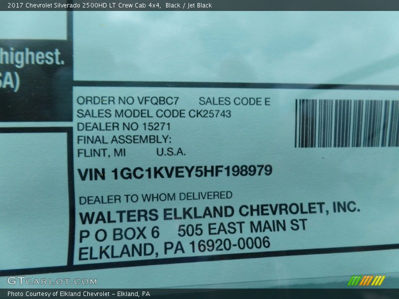 Black / Jet Black 2017 Chevrolet Silverado 2500HD LT Crew Cab 4x4