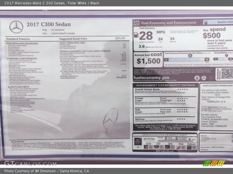 Polar White / Black 2017 Mercedes-Benz C 300 Sedan