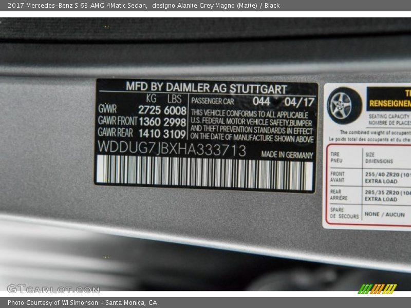 2017 S 63 AMG 4Matic Sedan designo Alanite Grey Magno (Matte) Color Code 044