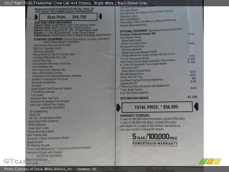 Bright White / Black/Diesel Gray 2017 Ram 5500 Tradesman Crew Cab 4x4 Chassis