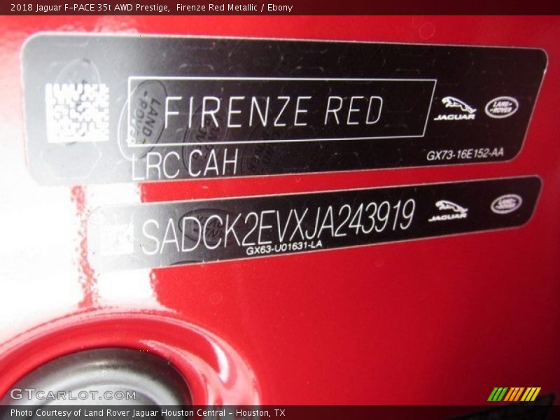 2018 F-PACE 35t AWD Prestige Firenze Red Metallic Color Code CAH