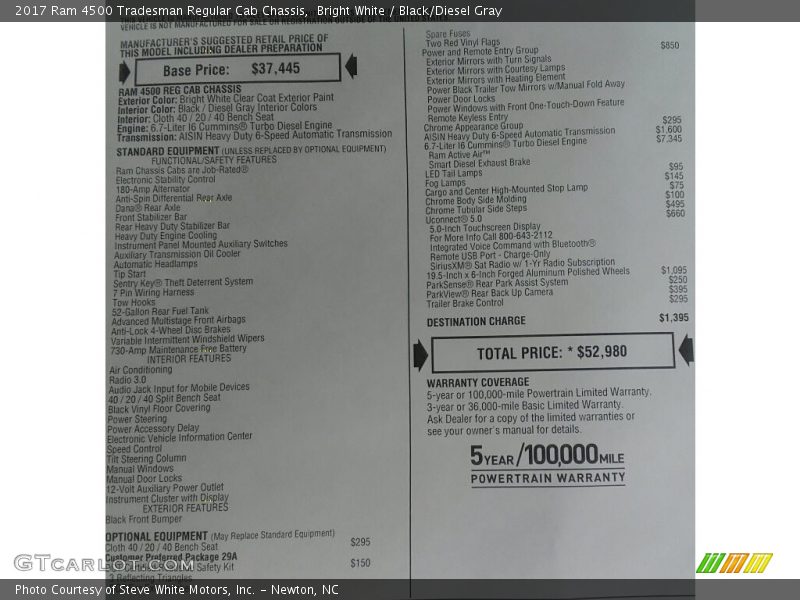 Bright White / Black/Diesel Gray 2017 Ram 4500 Tradesman Regular Cab Chassis
