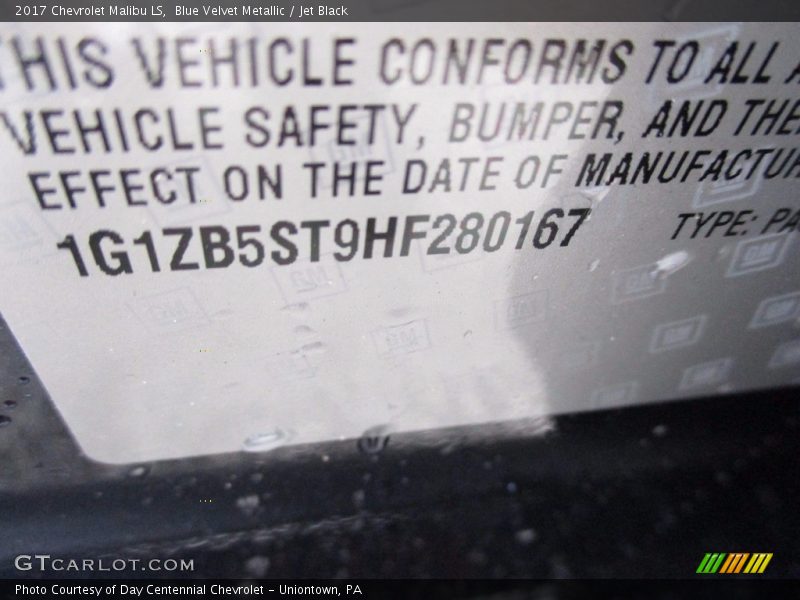 Blue Velvet Metallic / Jet Black 2017 Chevrolet Malibu LS
