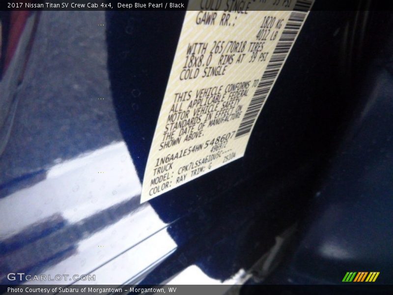 2017 Titan SV Crew Cab 4x4 Deep Blue Pearl Color Code RAY