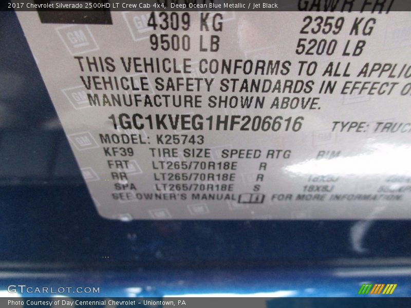 Deep Ocean Blue Metallic / Jet Black 2017 Chevrolet Silverado 2500HD LT Crew Cab 4x4