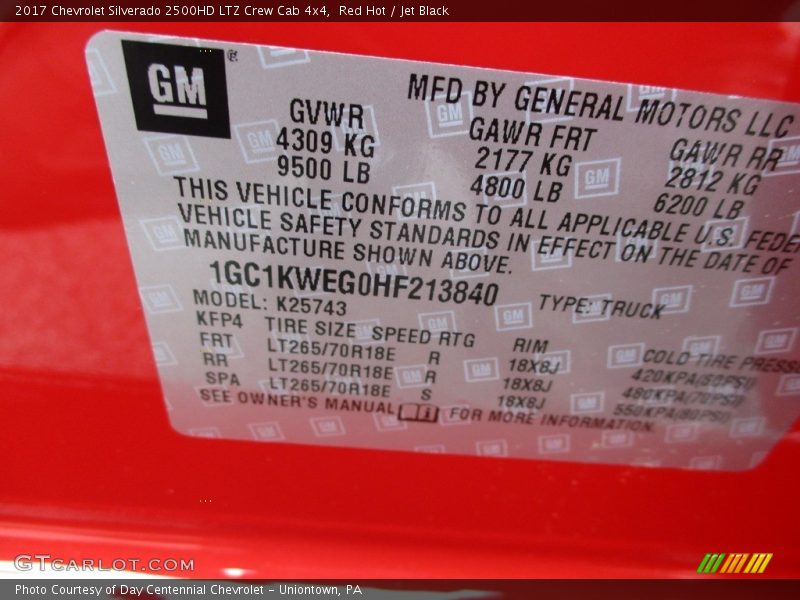 Red Hot / Jet Black 2017 Chevrolet Silverado 2500HD LTZ Crew Cab 4x4