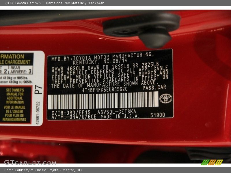 Barcelona Red Metallic / Black/Ash 2014 Toyota Camry SE