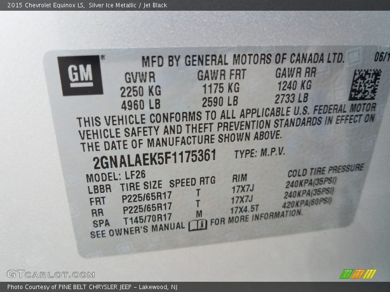 Silver Ice Metallic / Jet Black 2015 Chevrolet Equinox LS