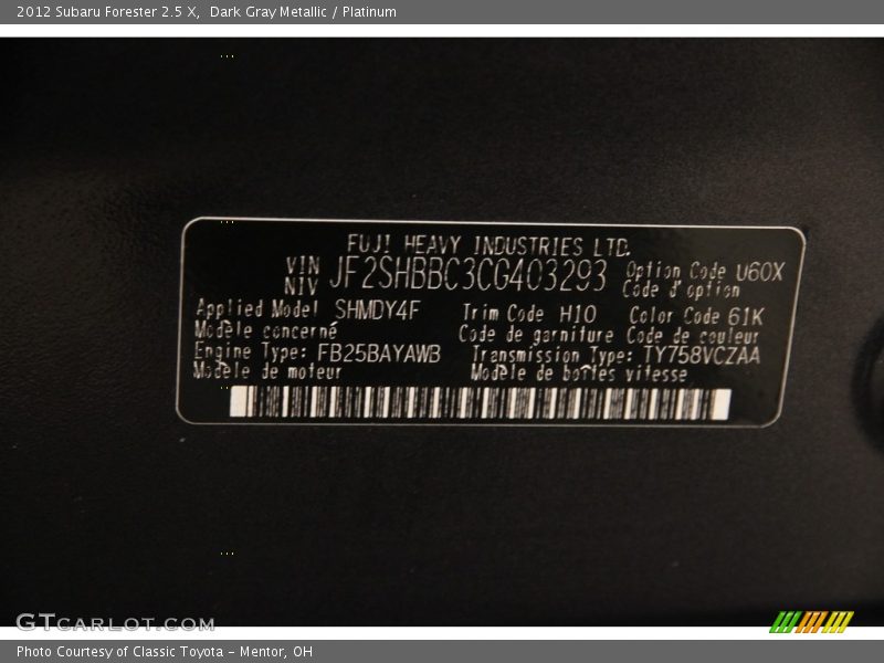 Dark Gray Metallic / Platinum 2012 Subaru Forester 2.5 X