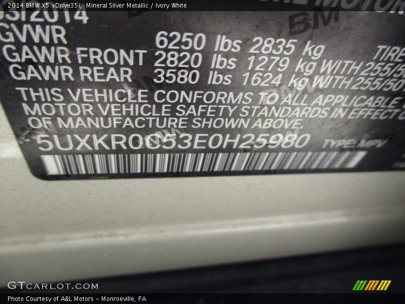 Mineral Silver Metallic / Ivory White 2014 BMW X5 xDrive35i