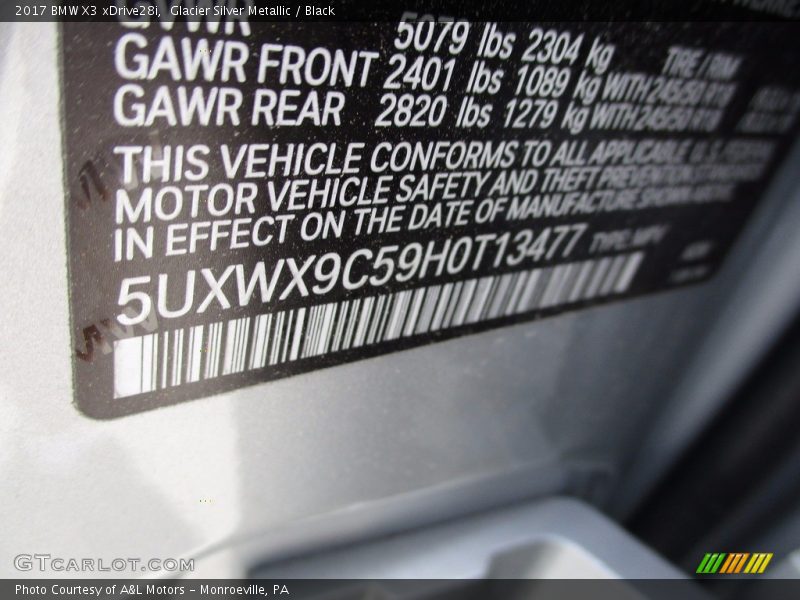 Glacier Silver Metallic / Black 2017 BMW X3 xDrive28i