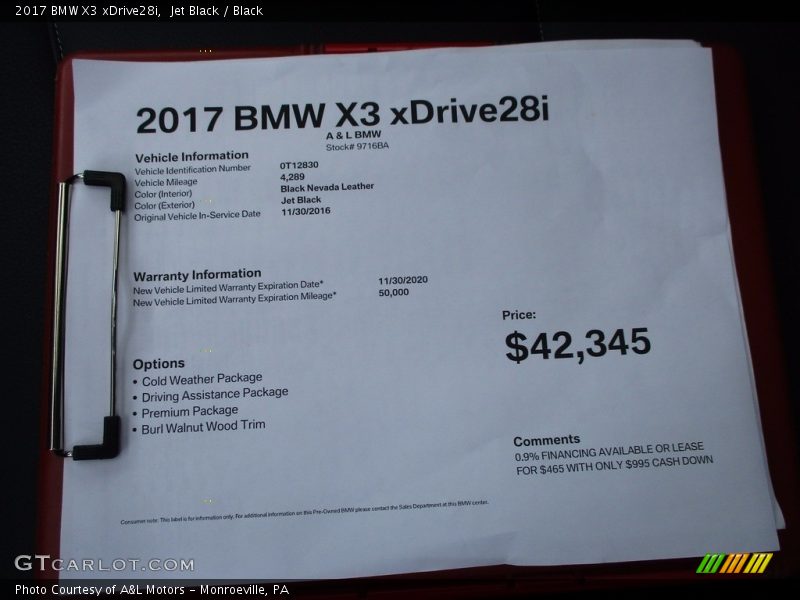 Jet Black / Black 2017 BMW X3 xDrive28i